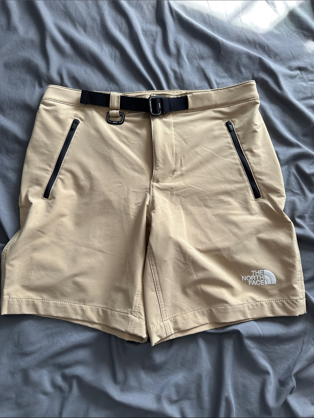 The North Face Men's Tan Hybrid Shorts with Black Belt